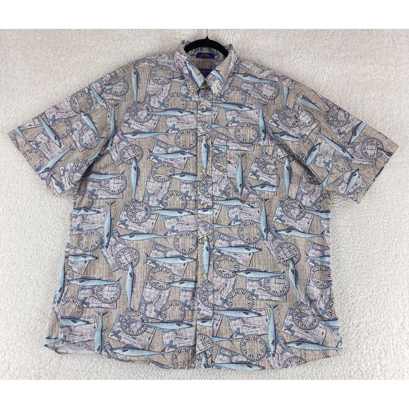 Pendleton Other - Pendleton Button-Down Shirt Mens‎ XXL Beige Nautical Short Sleeve Casual Fish